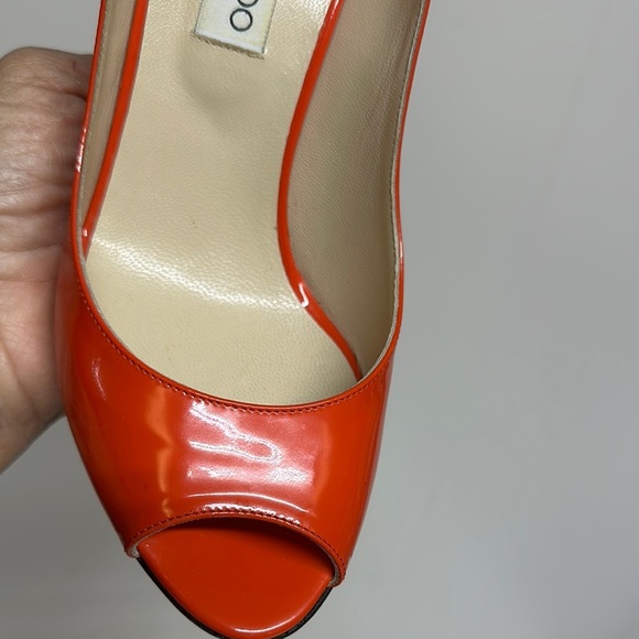 Jimmy Choo Red Heels Elegant Peep Toe - Picture 7 of 16